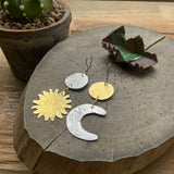 Handmade Sun and Moon Dangle Earrings: Mixed Metal Celestial Jewelry - treasures-4-u-2-day