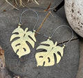 Handmade Monstera Leaf Hoop Earrings: Brass Tropical Jewelry - treasures-4-u-2-day