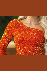 Rita Single Sleeve Sequin Cocktail Party Mini Dress (Orange) - treasures-4-u-2-day