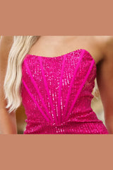 Gia Corset Bodice Sequin Bespangled Mini Dress (Fuchsia) - treasures-4-u-2-day