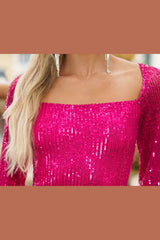 Sylvia Long Sleeve Sequin Cocktail Party Mini (Fuchsia) - treasures-4-u-2-day