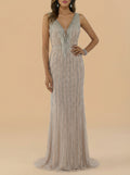 Beaded V-Neck Gown - Lara 29680