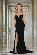The Louise V-Notch Bodice Slit Detail Formal Wear Gown (Blk)