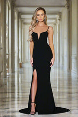 The Louise V-Notch Bodice Slit Detail Formal Wear Gown (Blk) - treasures-4-u-2-day