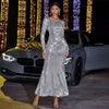 Lime Green Slim Long Sleeve Sequined Mermaid Gown