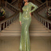 Lime Green Slim Long Sleeve Sequined Mermaid Gown