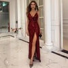 Women V Neck Dress Sequin Spaghetti Strap Maxi Party Dress