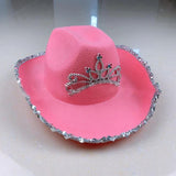Sequined Western Cowboy Hat - Wool Felt with Feather Trim