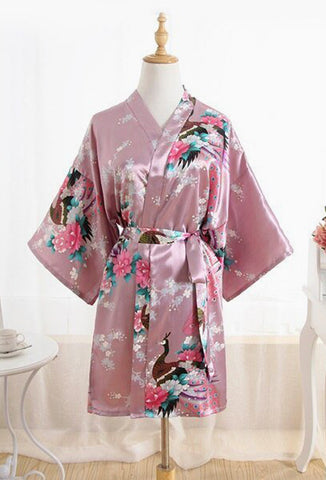 Women's Short Satin House Coat Kimono Robes New Floral Wedding Bride's Bridesmaid Bikini Cover-Up Dressing Robe One Size (Multi-Color)