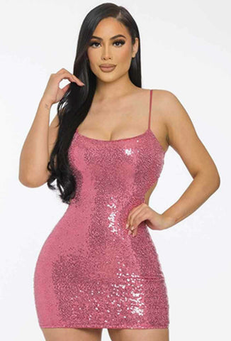 Glenda Glitter Glam 100% Polyester Cut-out Detail Laced Back Fully Lined Sequin Mini Dress (Jade)