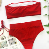 Chic Metal Buckle Strapless Bikini Swimsuit for Women