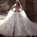 Luxury Beaded Lace Wedding Dress with 3D Floral Design