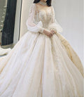 Luxury Court Train Wedding Gown with long sleeves