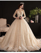 Luxury Shiny Wedding Dress with Long Sleeves