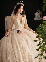 Luxury Shiny Wedding Dress with Long Sleeves