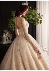 Luxury Shiny Wedding Dress with Long Sleeves