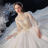 Luxury Princess Wedding Dress with Crystal Lace