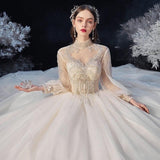 Luxury Princess Wedding Dress with Crystal Lace