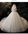 Luxury Princess Long Sleeves Wedding Dress with Crystal Sequined Lace