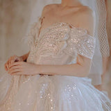 Luxury Elegant Wedding Dress with Sequined Beads