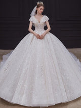 Luxury White Wedding Dress with Crystal Beads