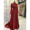 Red Beaded Stand Collar Luxury Long Sleeve Gown