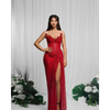 Red Paillette Tube High Slit Sequin Gown