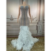 Silver Feathered Hips Nightclub Bar Sleeveless Long Gown