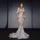 Silver Sequin Stage Nightclub DJ Female Singer Gown