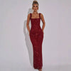 Silver Strap Sequins Net Drill Suspenders Gown