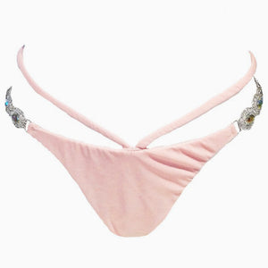 Regina’s Desire Swimwear Tango Tie Side Bottom Italian Lycra Fabric Jeweled Swarovski Crystals (Powder Pink)