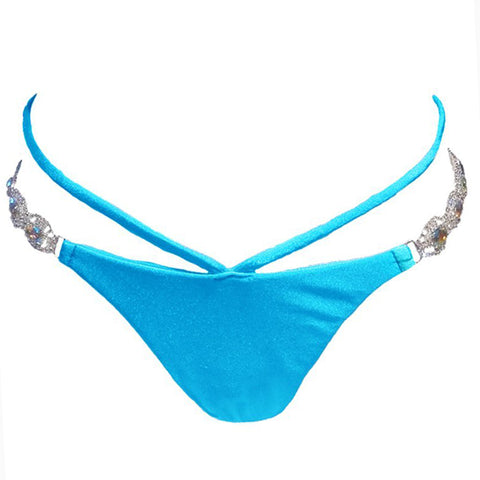 Regina’s Desire Swimwear Tango Tie Side Bottom Italian Lycra Fabric Jeweled Swarovski Crystals (Turquoise)