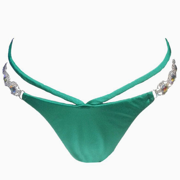 Regina’s Desire Swimwear Tango Tie Side Bottom Italian Lycra Fabric Jeweled Swarovski Crystals (Green)