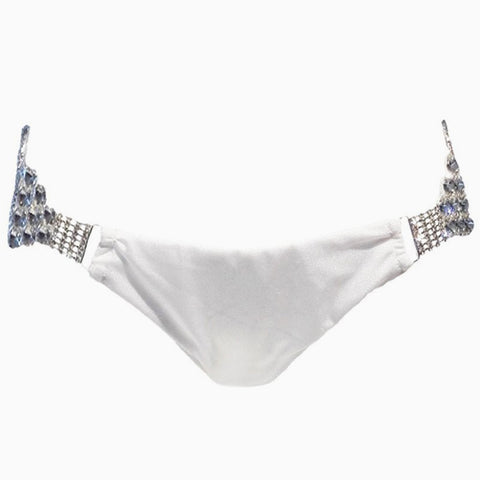 Regina’s Desire Swimwear Luxury V-Tango Bottom Italian Lycra Fabric Jeweled Swarovski Crystals (White)