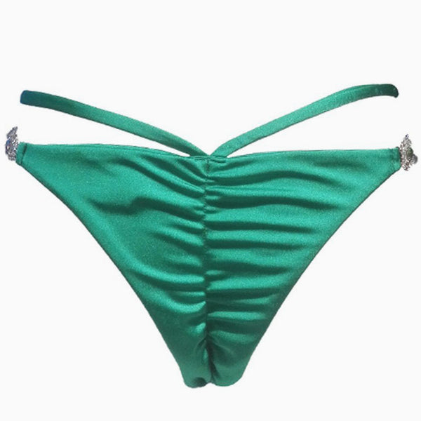 Regina’s Desire Swimwear Tango Tie Side Bottom Italian Lycra Fabric Jeweled Swarovski Crystals (Green)