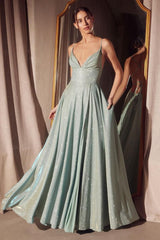 Ladivine Amoris T214 Sleeveless Spaghetti Strap A-Line Glitter Gown