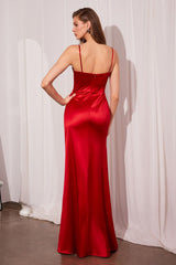 Ladivine Amoris T608 Long Fitted Satin Prom Gown Corset Bodice Slit