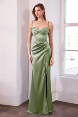 Ladivine Amoris T608 Long Fitted Satin Prom Gown Corset Bodice Slit
