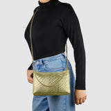 Italian Genuine Grid Metallic Suede Crossbody Bag 101315 - treasures-4-u-2-day