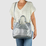 Grid Metallic Suede Leather Top-Handle Bag - treasures-4-u-2-day