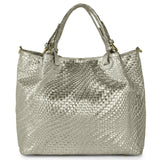 Grid Metallic Suede Leather Top-Handle Bag - treasures-4-u-2-day