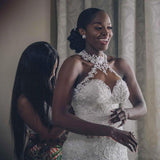Vintage Lace Beaded Mermaid Wedding Dress - Sheer Neck Bridal Gown