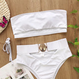 Chic Metal Buckle Strapless Bikini Swimsuit for Women