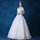 Wholesale Lace Beaded Off-the-Shoulder Wedding Gown