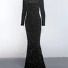 Women Modest Stretch Sequin Royal Blue Evening Gown