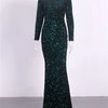 Women Modest Stretch Sequin Royal Blue Evening Gown
