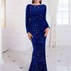 Women Modest Stretch Sequin Royal Blue Evening Gown