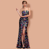 Women Sexy V Neck Off Shoulder Sequin Mosaic Gown