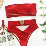 Chic Metal Buckle Strapless Bikini Swimsuit for Women