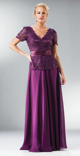 CLEARANCE - Cinderella Divine 1452 - Floor Length Black Dress Lace Top V-Neck (Size 2XL)